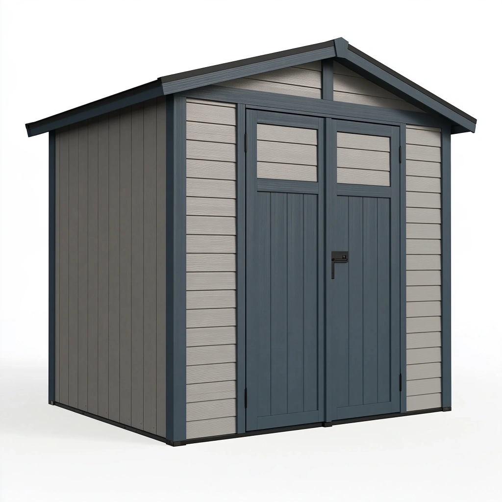 Abri de jardin 200 x 130 x 200 cm en résine gris anthracite avec portes doubles