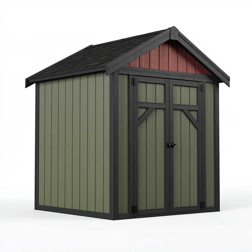 Abri de jardin 191 x 111 x 198 cm en résine vert noir à double porte toit incliné