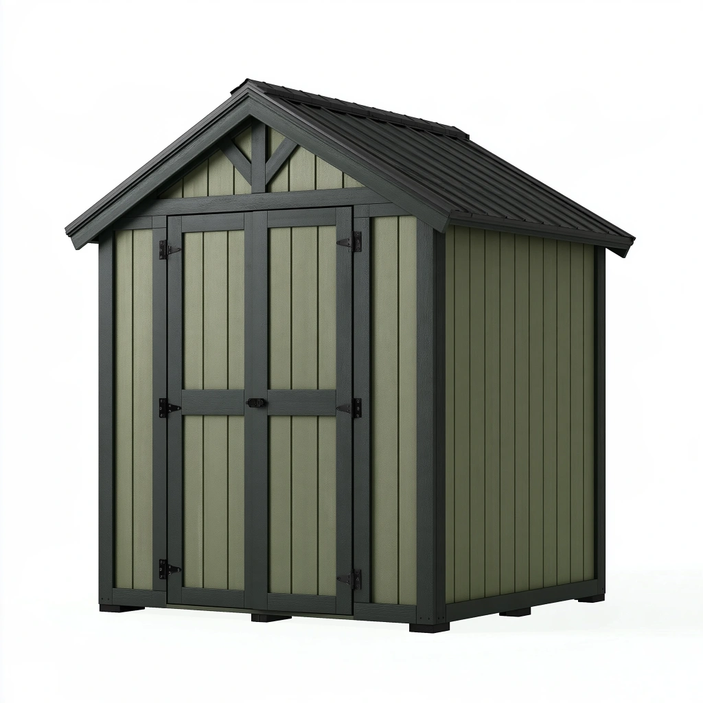 Abri de jardin 180 x 120 x 185 cm en résine vert gris à double porte toit incliné