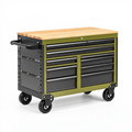 Établi roulant à outils 120 x 60 x 95 cm en acier noir vert avec plateau en bois et 10 tiroirs