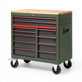 Servante d'atelier 90 x 50 x 95 cm acier vert plateau bois rangement mobile