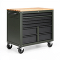 Servante d atelier 76 x 46 x 91 cm en acier vert avec plateau en bois et tiroirs sur roulettes