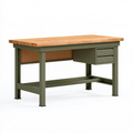 Établi 160 x 70 x 90 cm en bois et métal vert avec 3 tiroirs style industriel