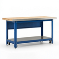 Établi mobile 120 x 60 x 90 cm en bois et acier bleu avec panneau perforé et tablette