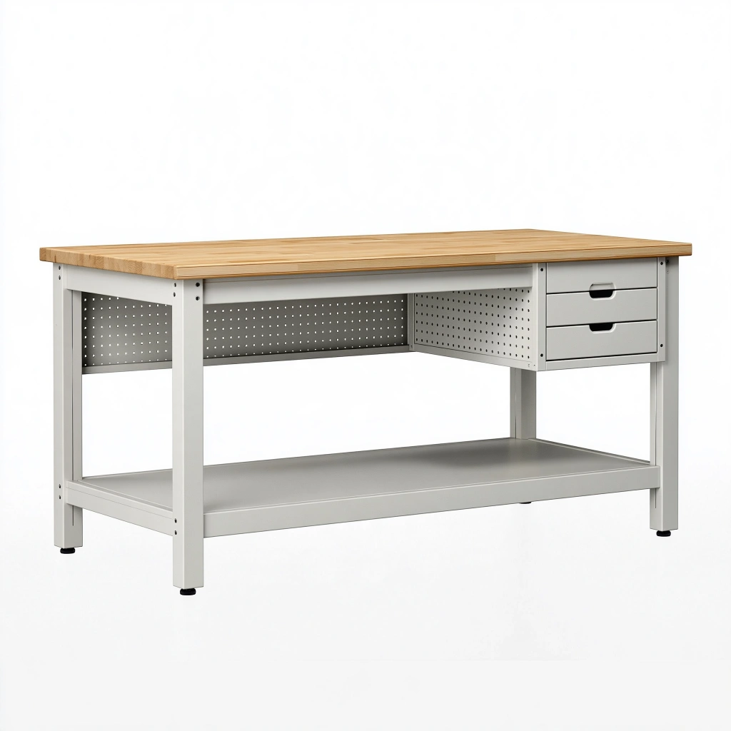 Établi 120 x 60 x 90 cm en acier gris et bois avec 3 tiroirs