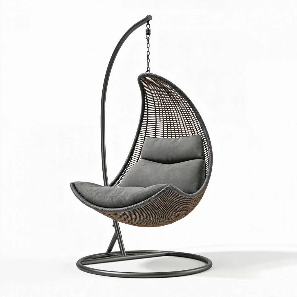 Fauteuil suspendu 105 x 100 x 195 cm en métal et résine tressée gris anthracite - style contemporain intérieur extérieur
