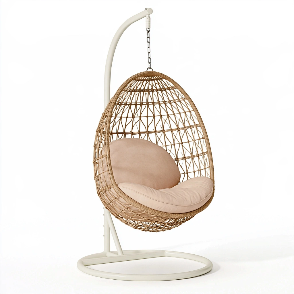 Fauteuil suspendu 105 x 105 x 195 cm en rotin beige pour intérieur style bohème