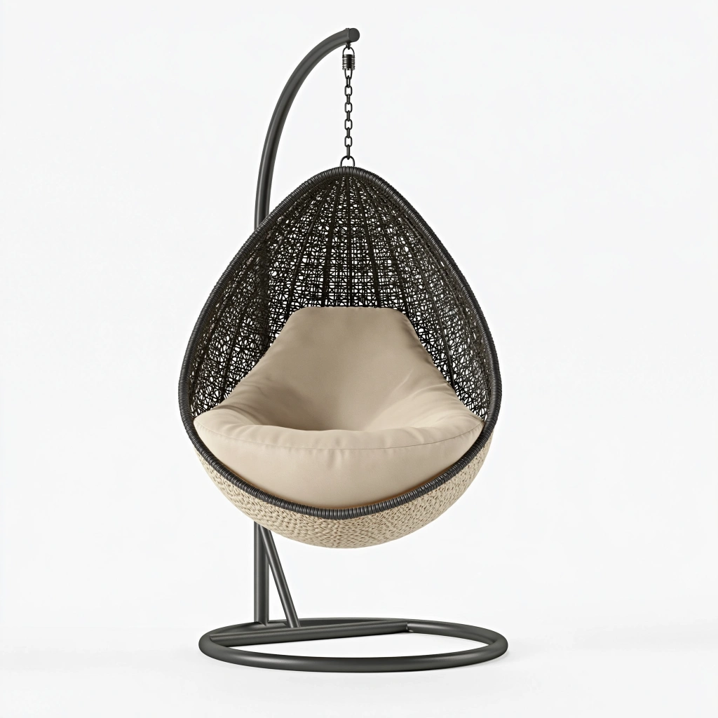 Fauteuil suspendu 100 x 100 x 195 cm en métal noir et fibres tressées style bohème