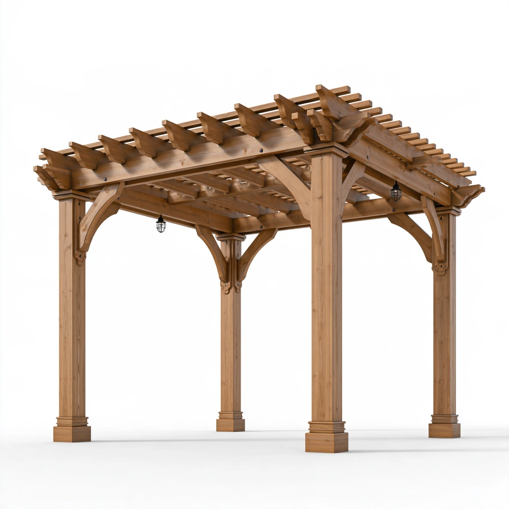 Pergola de jardin 400 x 300 x 250 cm en bois brun à toiture ajourée