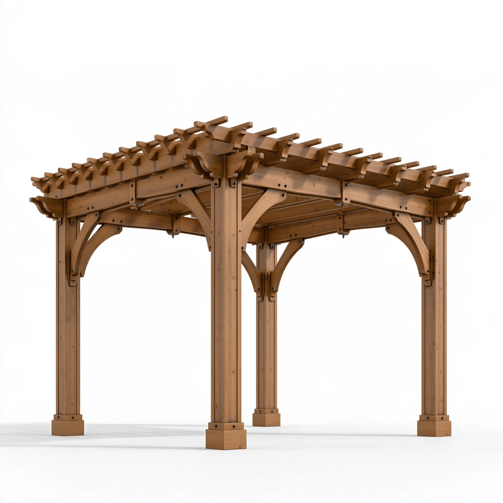 Pergola 300 x 300 x 250 cm en bois marron pour jardin style traditionnel à lattes ajourées