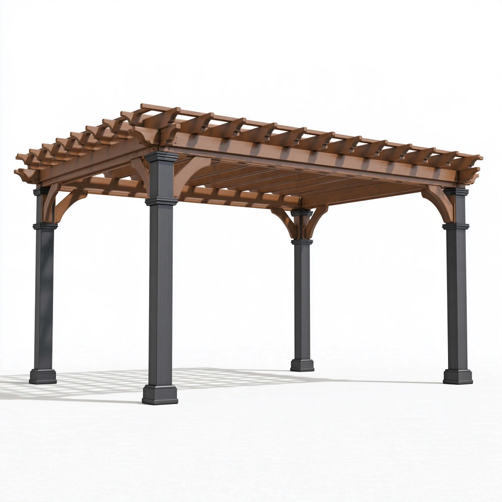 Pergola 400 x 300 x 250 cm en bois et métal marron anthracite pour jardin à toit ajouré