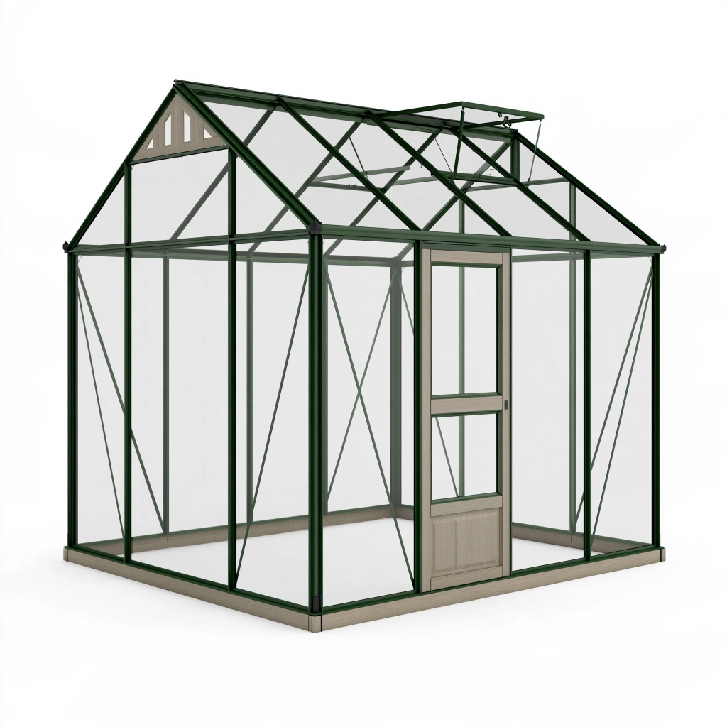 Serre de jardin 190 x 190 x 200 cm en aluminium vert avec panneaux transparents et porte coulissante