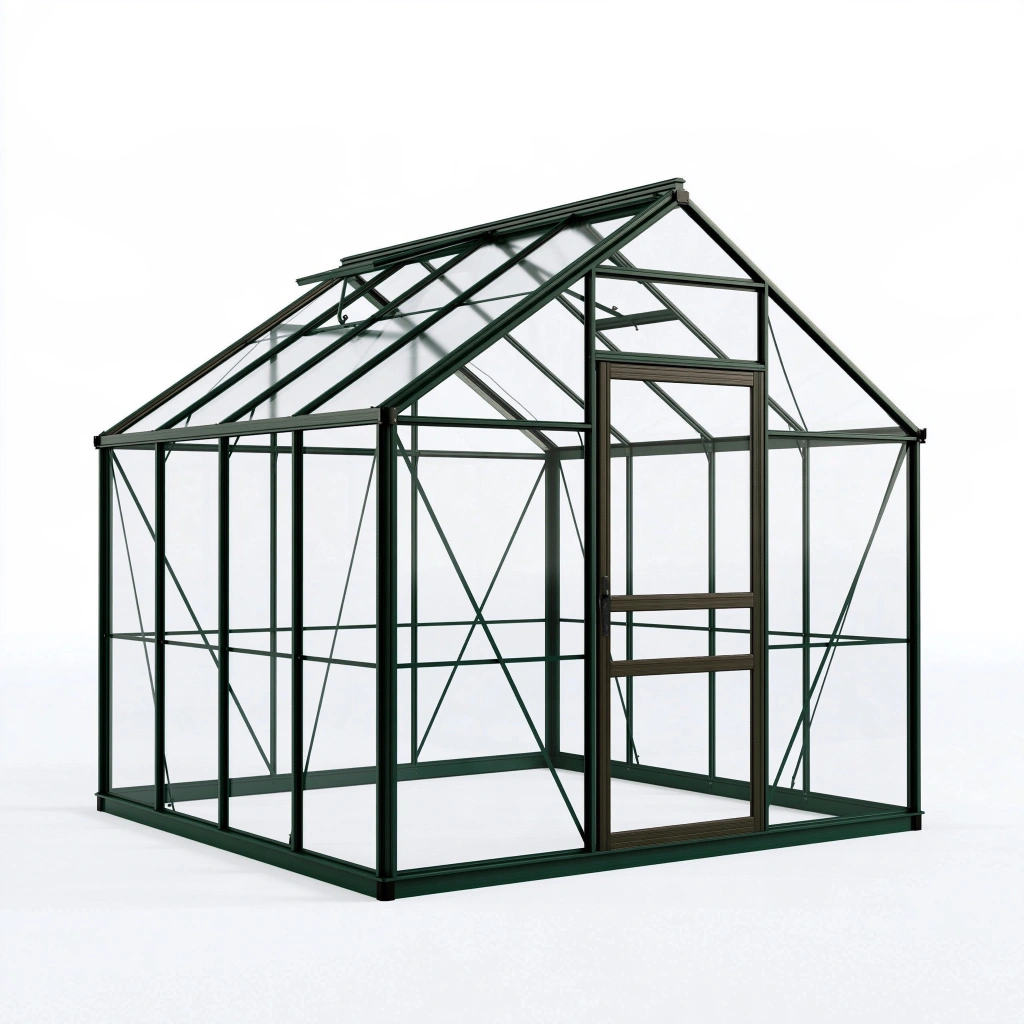 Serre de jardin 192 x 192 x 195 cm aluminium vert avec porte coulissante et toit incliné
