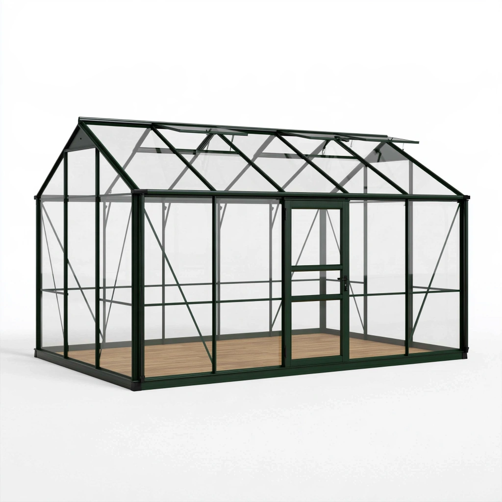 Serre de jardin 250 x 190 x 195 cm en aluminium vert avec panneaux transparents et toit ouvrant
