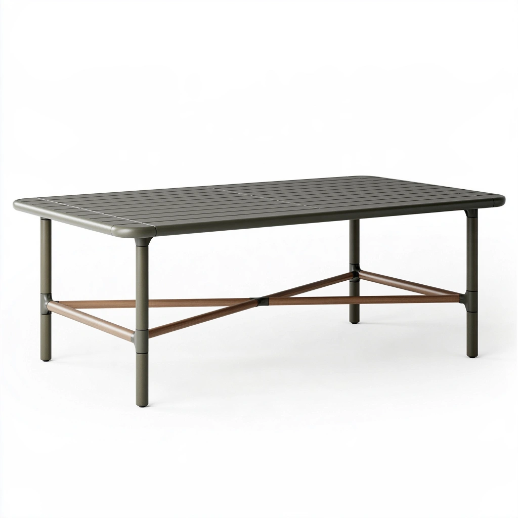 Table de jardin rectangulaire 180 x 90 x 75 cm en métal gris brun à plateau ajouré