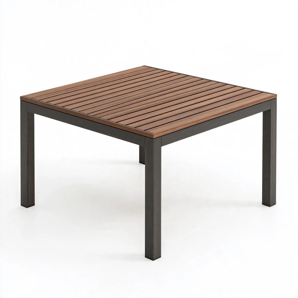 Table de jardin carrée 90 x 90 x 75 cm plateau à lattes marron structure gris foncé style contemporain