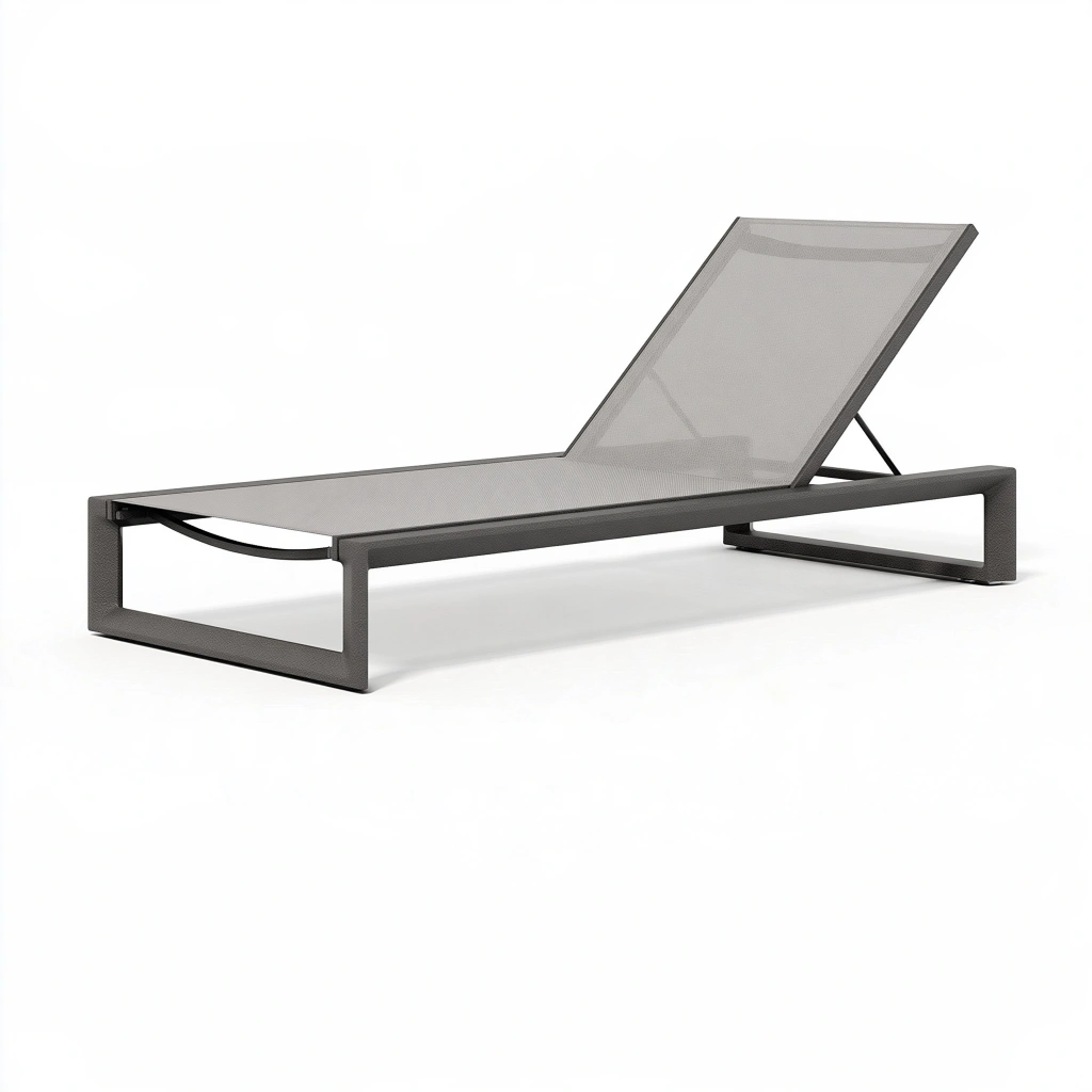 Bain de soleil 200 x 65 cm en aluminium gris foncé avec toile tendue réglable pour extérieur