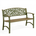 Banc de jardin 127 x 60 x 89 cm en métal vert olive à dossier feuillage