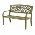 Banc de jardin 120 x 60 x 90 cm en acier vert avec dossier feuillage
