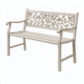 Banc de jardin 120 x 60 x 90 cm en métal beige avec accoudoirs motif feuillage