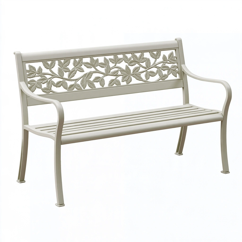 Banc de jardin 120 x 60 x 90 cm en acier beige à motif végétal