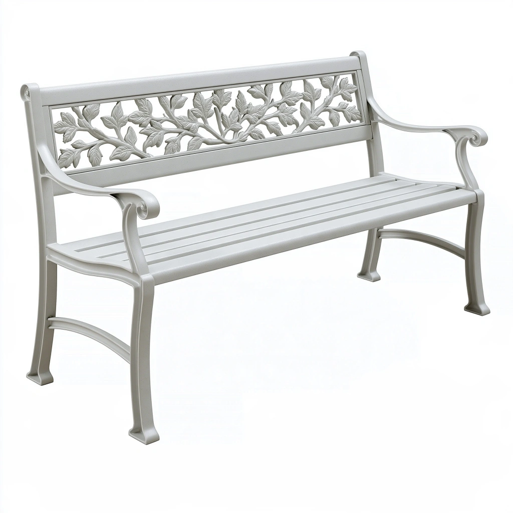 Banc de jardin 122 x 61 x 88 cm en métal blanc style classique à motif floral