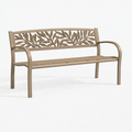 Banc de jardin 122 x 61 x 89 cm en métal beige à dossier feuillage